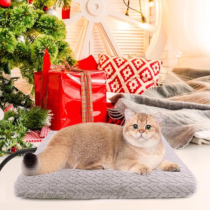ENJOY PET Pet Heating Pad, Heated Cat Bed Indoor Heated Dog Bed with Chew Resistant Steel Cord, 12 Level Timer and Temperature Cat Heating Pad, Heated Pet Bed Electric Heating pad for Puppy Cats Dogs