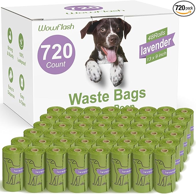 720 Count Lavender Scented 13” x 9” Dog Waste Bags Rolls, Leakproof Strong & Sturdy Bags for Dogs, Doggie Bags Cats Litter Bags,Trash Bags for Doggy Pets