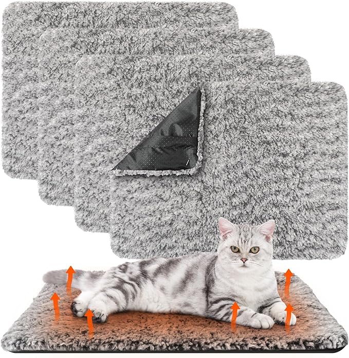 Photect 4 Pack Self Warming Cat Bed Self Heating Dog Cat Pad Extra Warm Thermal Cat Pad Washable Pet Kennel Pad Crate Bed Mat Removable Cover Non Slip for Indoor Outdoor Pets(Gray,16 x 20 Inch)