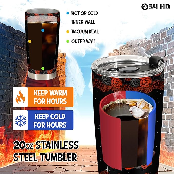 34HD Funny Black Cat Tumbler with Lid, 20 oz Stainless Steel Vacuum Insulated Pet Coffee Mug, Cat Lover Gifts for Women Girl Mom Birthday Halloween Christmas