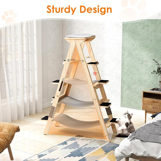 5.3 Fts Height Cat Climber 5 Tiers Cat Climbing Shelves with Hammocks - Multi-cat Family Gospel, Luxury Cat Climbing Tree for Cat Exercise and Relaxing, Top Soft Cat Bed for Far-Reaching Views