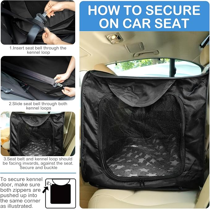 37 Inch Portable Cat Dog Crate with Mat Liner Pop up Dog Kennel Pet Tent Car Seat Travel Kennel Bed for Indoor Outdoor Waterproof Pet Crate Cage for Large Cat Medium Puppy Camping(Black)