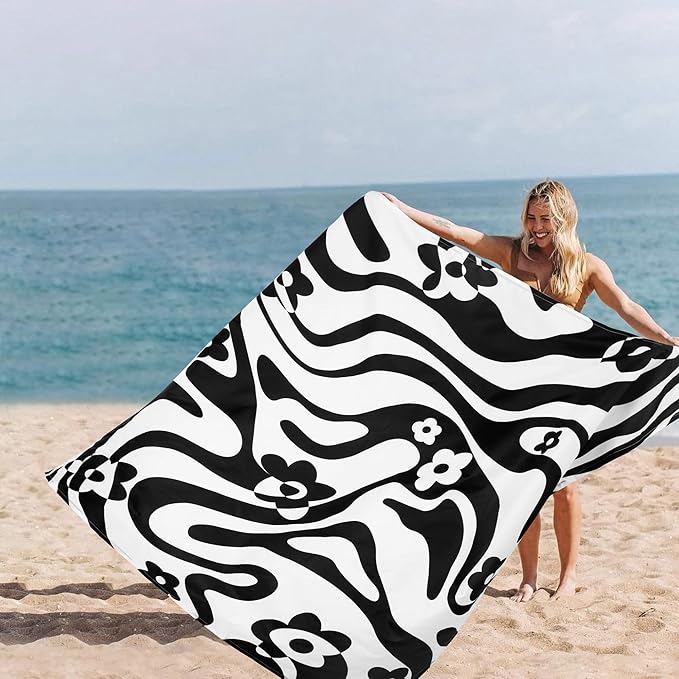 110''×118'' Extra Large Beach Blanket for 6-8 Adults, Waterproof Sandproof Black Picnic Blanket with 4 Stakes, Ployester Lightweight Compact Portable Pocket Travel Mat for Camping, Hiking, Concert