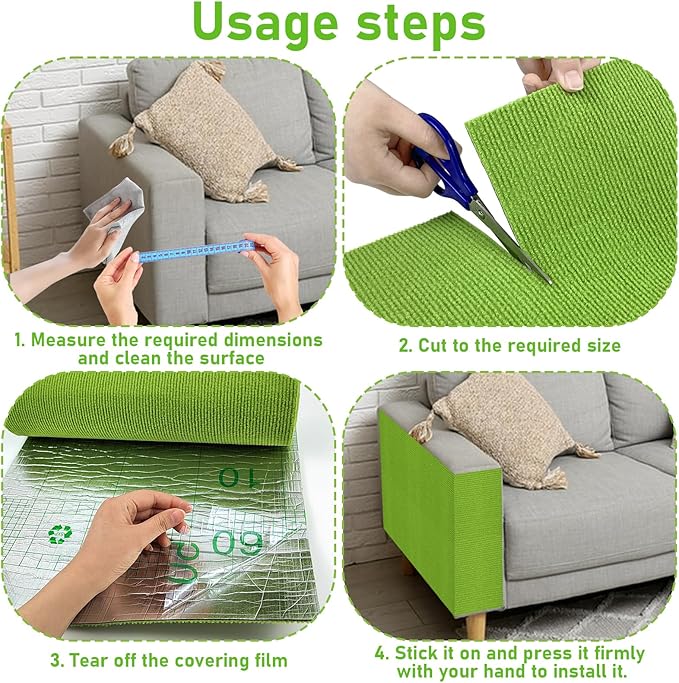 Trimmable Cat Scratching Post Carpet Covered 78.7”x15.8” Self-Adhesive Cat Tree Shelves Replacement Parts Mat Cat Scratcher for Cat Tree Shelf Steps Couch Furniture DIY Protector（Green）