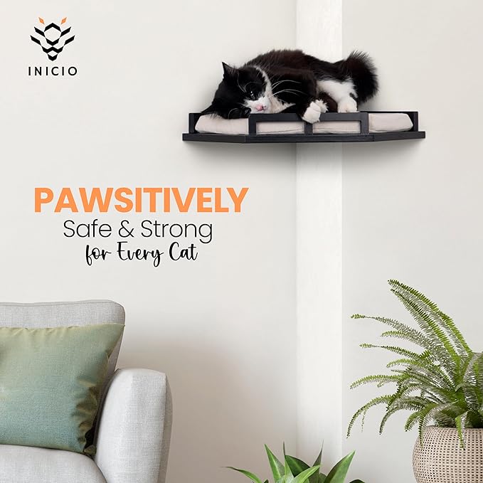 Cat Wall Shelves - Cat Shelves for Wall, Cat Shelf w/Cat Wall Steps, Cat Wall Furniture Black - Corner Cat Shelf, Cat Shelves with Cat Wall Bed