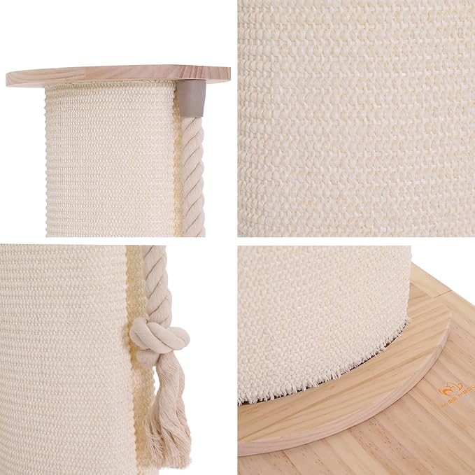 Cat Scratching Post, 23 Inches/58cm Large Cat Scratch Post for Adult Cats and Kittens, Nature Sisal,Wooden Base, Modern Cat Scratcher for Indoor Cats, Protect Your Furniture, Beige