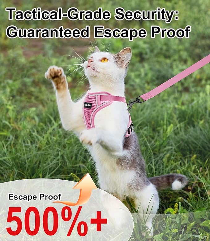 Cat Harness and Leash for Walking Escape Proof Soft Adjustable Cat Leash Breathable Comfortable Vest Easy to Wear Kitten Harness for Outdoor Travel Pink M
