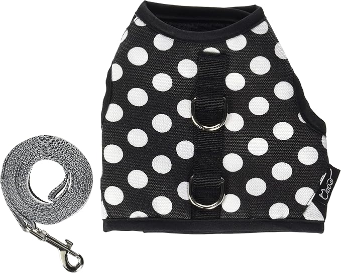 Cat Harness and Leash for Walking Escape Proof, Adjustable Cat Vest Harness, Padded Stylish Cat Walking Jackets, Polka Dot Black, Medium