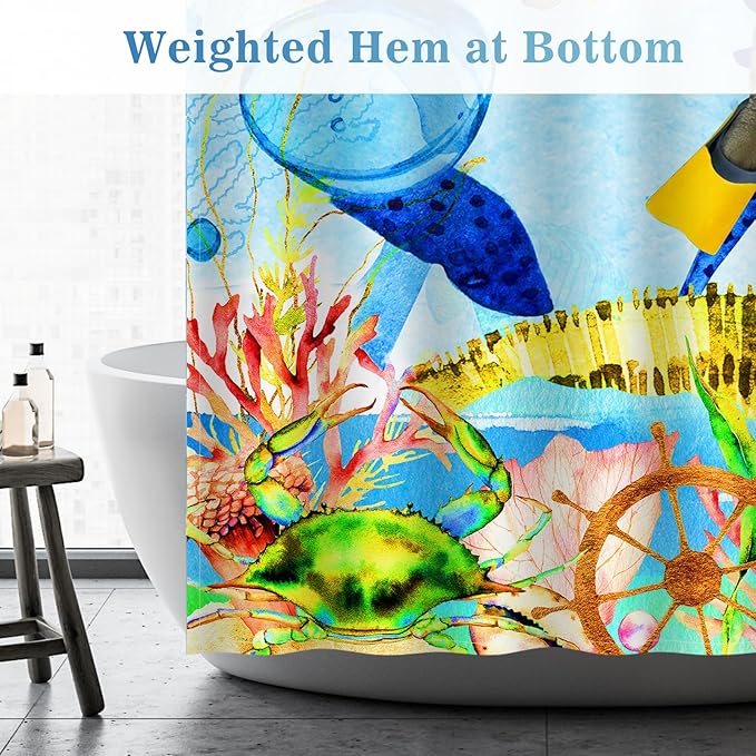 Aimego Stall Small Shower Curtain - Funny Cat Sea Ocean Animal Underwater Tropical Fish Coral Seahorse Fun Narrow Half Fabric Cloth Bath Shower Curtain Set for Bathroom Decor Accessories, 36"x72"