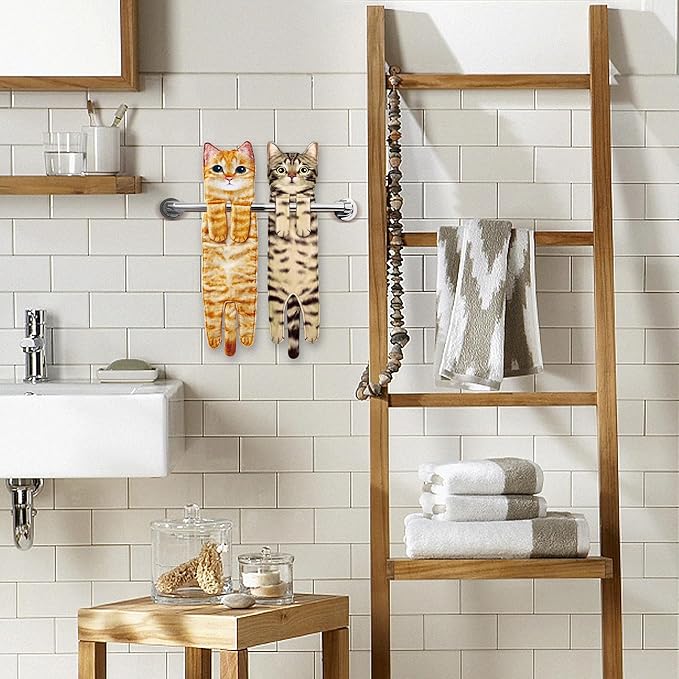 AGRIMONY Cat Funny Hand Towels for Bathroom Kitchen - Cute Decorative Cat Decor Hanging Washcloths Face Towels Super Absorbent Soft - Housewarming Birthday Christmas Fun Gifts for Women Cat Lovers