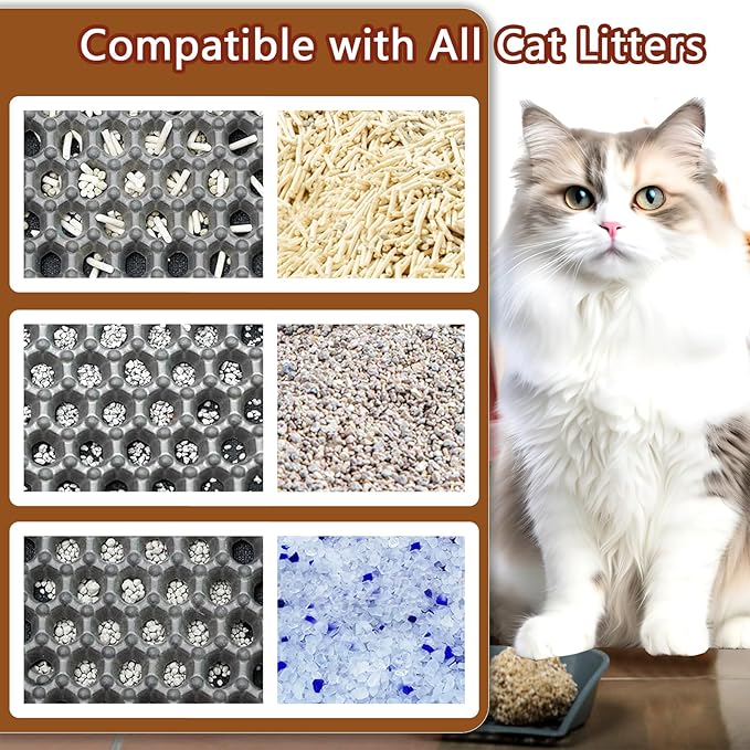 2025 𝗡𝗘𝗪 Waterproof Cat Litter Mat | Double Layer EVA, Odor-Free Large Grid | Urine Proof & Easy Cleanup | Soft on Paws | Versatile Design for Litter and Feeding (Blue, 12×12)