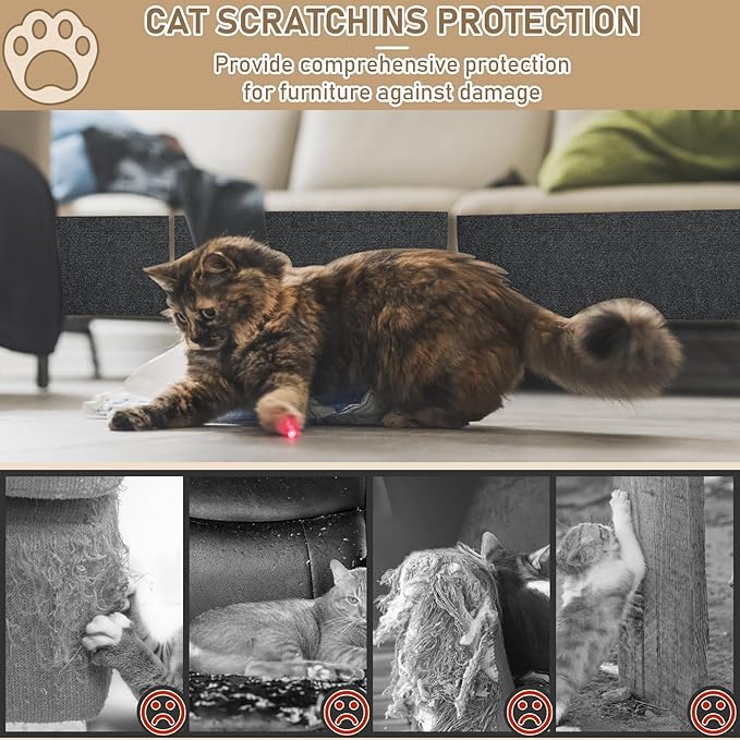 Cat Scratching Climbing Carpet Mat, Self-Adhesive Trimmable Anti Cat Scratcher Couch Furniture Protector from Cat Claws, Cat Post Covered Pad Replacement for DIY Cat Tree (Dark Gray, 15.8" x 40")