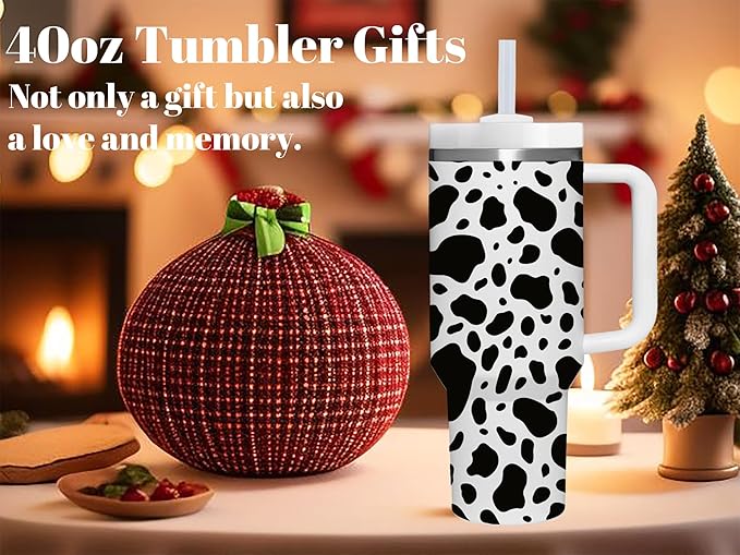 AMZUShome 40 OZ Cow Print Tumbler with Handle.Unique Birthday Christmas Gifts for cow print lover.Personalized 40 OZ Cow Print Tumbler Gifts for Women Men.