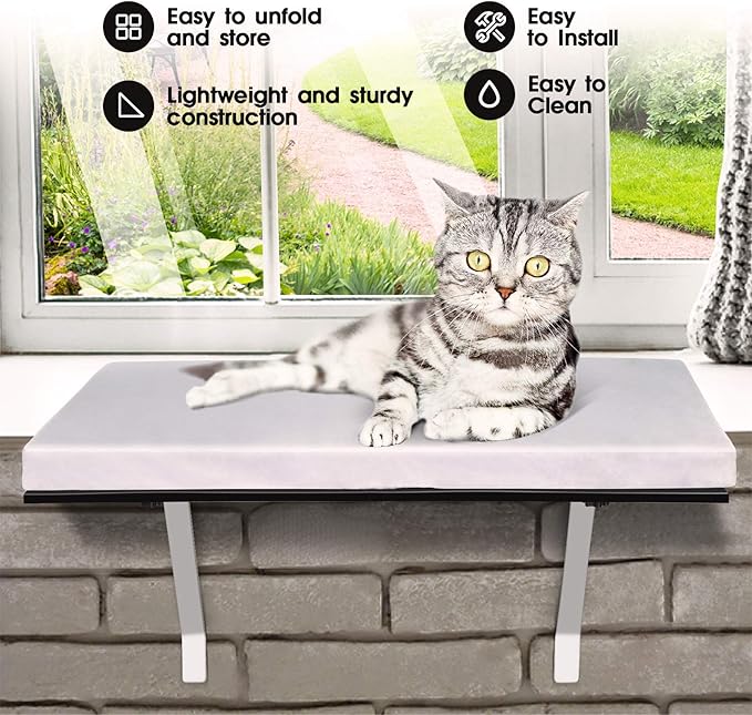 Topmart Pet Cat Window Seat Wall Mount Perch House Pets Furniture Saving Space All Around 360° Sunbath for Cats,Durable Steady Cat Shelf for Kitten