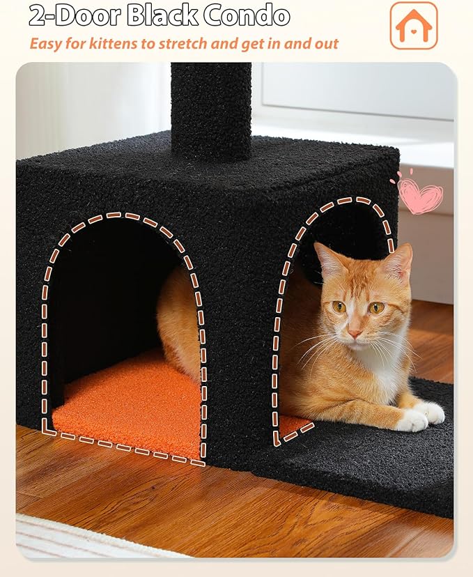 Halloween Cat Tree with Yellow Flower Perch - Black Scratching Posts, 35" Coffin Cat Tower with Large Hammock Cat Condo for Small Indoor Cats, Yellow Pumpkin Cat Bed for Kittens,Orange