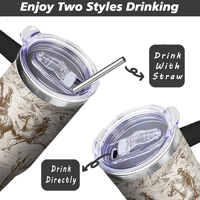 40 Oz Western Tumbler with Handle and Straw, Double Wall Stainless Steel Horse Mugs for Horse Lovers, Horse Gifts for Women Insulated Horse Cups, 40 Oz Horse Coffee Cup Gifts for Horse Lovers Women