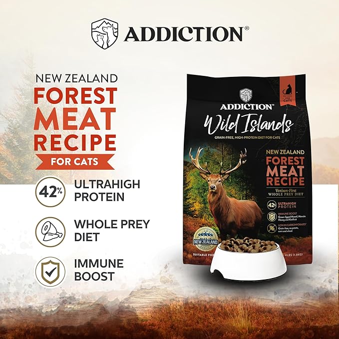 Addiction Wild Islands Forest Meat Dry Cat Food, Premium Venison Recipe with High-Protein & Grain-Free Formula for Primal Cat Nutrition - 4lbs