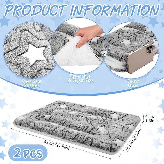 2 Pack Self Warming Cat Mat Self Heating Cat Pad Cat Bed Reversible Machine Washable Reflects Body Heat Warm Thermal Pet Pad Crate Blanket for Feral and Indoor Cat (Double Star,21" X 14")