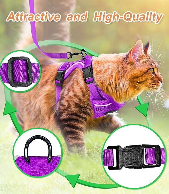 Halypet Cat Harness and Leash Set [ MAX Safety Third Generation ] Escape Proof Soft Adjustable Cat Leash Breathable Comfortable Vest Easy to Wear Kitten Harness for Outdoor Walking Purple Small