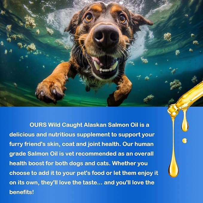 Alaskan Salmon Oil for Dogs, Omega 3 Fish Oil with Natural EPA+DHA Fatty Acids for Skin, Joints, Coat Health, Dog Skin and Coat Fish Oil Liquid Supplement, All Ages All Breeds 8.8fl.oz.