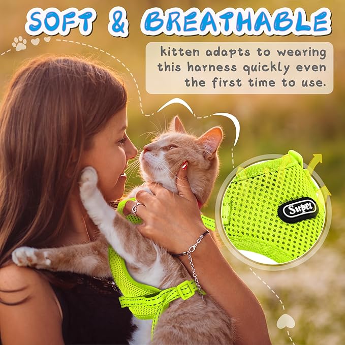 Supet Cat Harness and Leash Set for Small to Large Cats Adjustable Cat Vest Harness with Reflective Trim Universal Cat Leash and Harness for Cats/Puppies