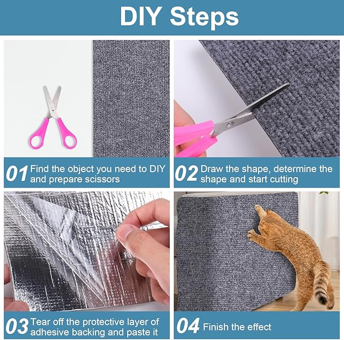 Mity rain 4PCS Cat Scratch Furniture Protector Mats 23.6“X11.8”Trimmable Self-Adhesive Cat Scratch Pads with 8PCS Furniture Nails Cat Couch Protector Mat for Pet Furniture DIY Dark Gray