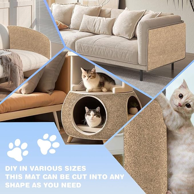 Cat Scratching Mat 78.7"x15.8" Self-Adhesive Cat Furniture Protector, Climbing Cat Scratch Pad for Cat Tree, Sofa, Wall, and Furniture DIY Protection (Beige)
