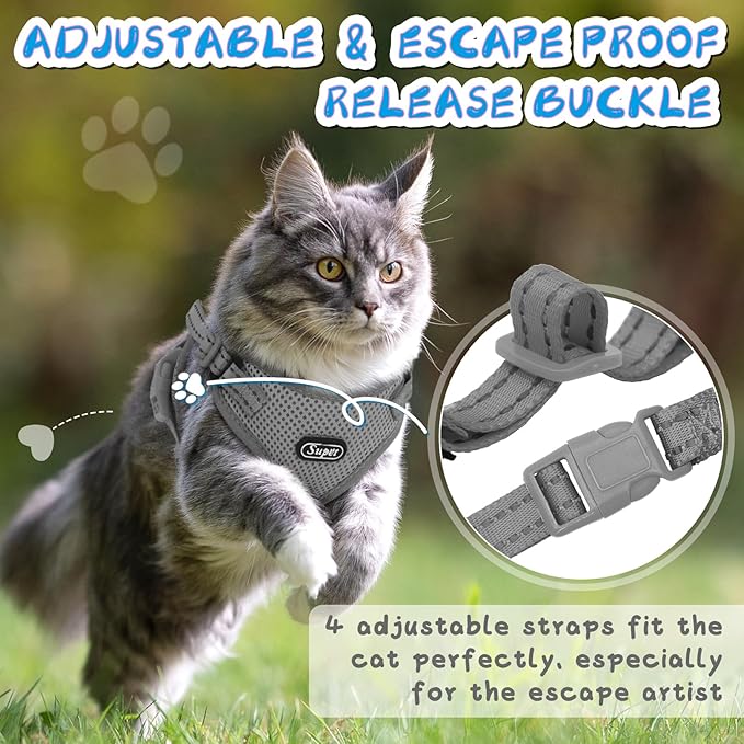 Supet Cat Harness and Leash Set for Small to Large Cats Adjustable Cat Vest Harness with Reflective Trim Universal Cat Leash and Harness for Cats/Puppies