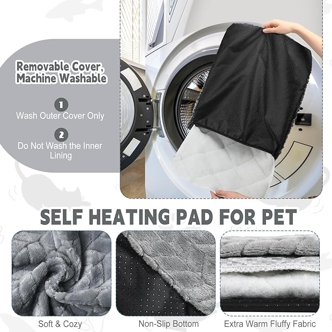 4 Pack Self Heating Cat Pad 16 x 20 Inch Self Warming Cat Bed Non Slip Warm Dog Pad Mat Washable Pet Kennel Pad Crate Bed Mat Removable Cover Cat Blanket for Indoor Outdoor Pets(Gray)