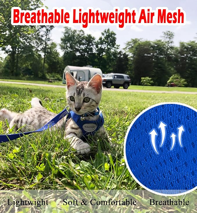 Cat Harnesses and Puppy Harness with Leashes Set, Escape Proof Cat Harness, Adjustable Reflective Soft Mesh Vest Fit Puppy Kitten Rabbit Ferrets's Outdoor Harness