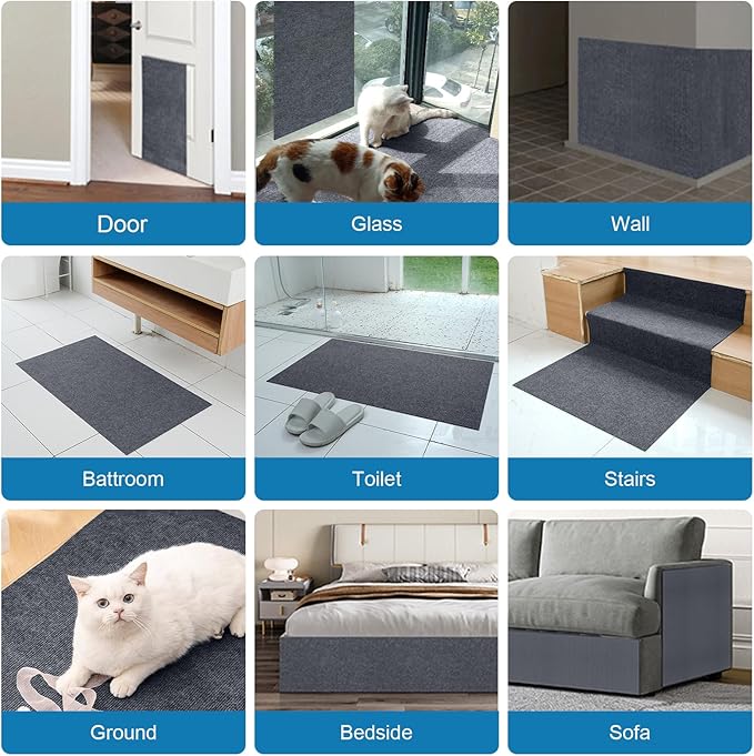 Cat Scratch Furniture Protector Pads with Self-Adhesive Backing, 98.5"X15.8" Dark Gray Randomly Cutting Trimmable Cat Scratch Carpet Mat Post Tree Shelves Cover Replacement for Sofa,Couch,Door,Corner