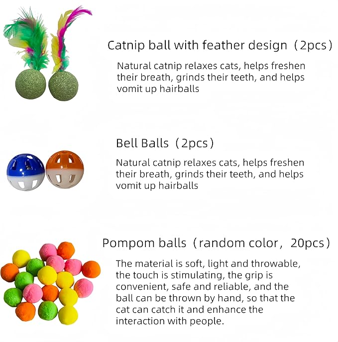 38Pcs Cat Toys,Plastic Springs,Catnip Fish,Plush Balls,Bell Balls,Mice cage Balls,Crinkle Balls,Catnip Balls,Silvervine and Mice Cat Toys,Bite,Hunt,Indoor Cat Toys
