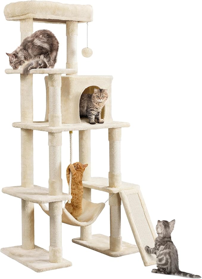 Yaheetech Cat Tree, 63 Inches Multi-Level Indoor Cat Play Structure with Scratching Posts, Hammock, and Dangling Ball