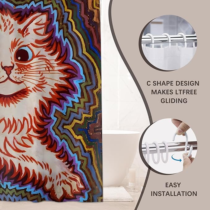 Adorable Orange Kitten Shower Curtain, Colorful Cat Bathroom Curtains,Cute Shower Curtains for Bathroom,Bath Curtain,72x72 Inches