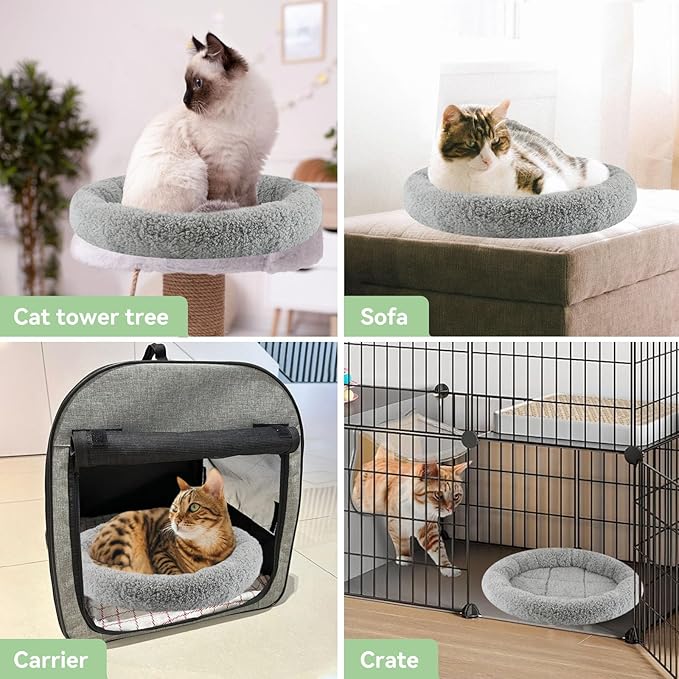 lesypet Cat Bed for Indoor Cats, Round Cat Bed Small Cat Bed Curl Sleep Cushion with Raised Pillow Around, Non-Slip Bottom Washable Mat for Small Pet Rabbit Hamsters, Round Medium 15.75"