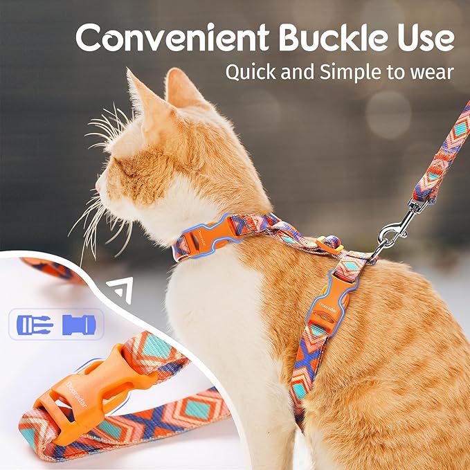 Dooradar Cat Harness and Leash, Escape Proof Adjustable Kitten Vest, Lightweight Soft Pet Straps, Easy Wearing for Small Medium Kitty Safe Walking Travel Control, Orange & Blue, S