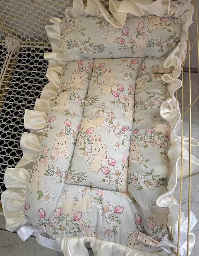 Cat Bed Mat, Double-Sided Usable Cat Cage Mat for Four Seasons Universal, Flannel Side Rustic Pet Bed Mat, Cozy and Soft Crate Mat for Sleeping Improve (Light Blue Bunny, 22.5'' x 16.9'')