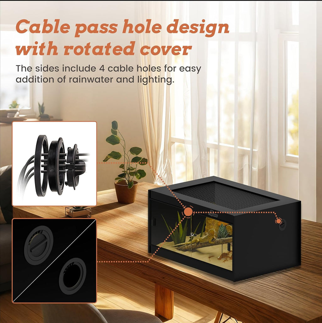 20 Gallon PVC Reptile Enclosure, RepWild 24"x18"x12" Terrarium/Tank with Heavy-Duty Screen Top, Glass Sliding Doors & Lock for Bearded Dragons, Ball Python, Geckos, Lizards