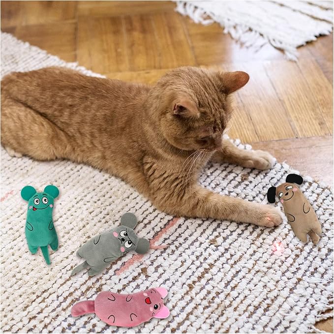 Andiker 4 Pack Catnip Toys for Indoor Cats,Mice Toy Cat Teething Chew Toys for Kittens and Cat Adults Plush Toy