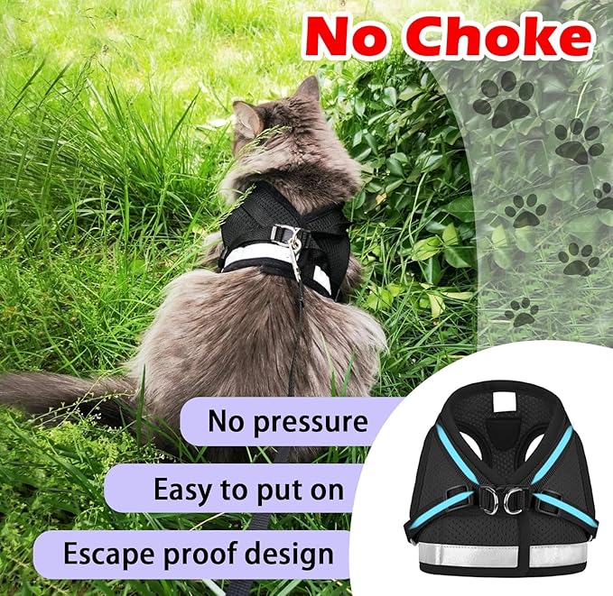 Cat Harnesses and Puppy Harness with Leashes Set, Escape Proof Cat Harness, Adjustable Reflective Soft Mesh Vest Fit Puppy Kitten Rabbit Ferrets's Outdoor Harness