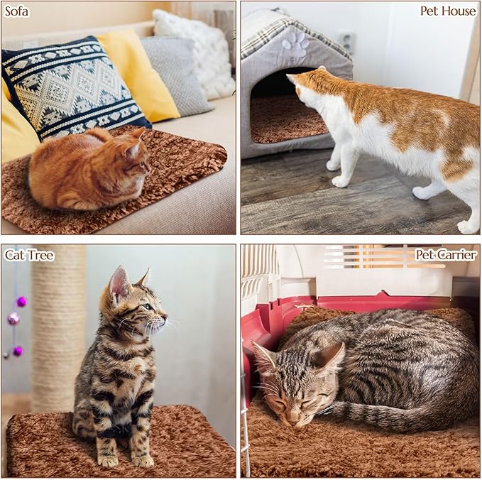 1 Pack Self Warming Cat Bed Pad Self Heating Cat Mat 16 x 20 Inch Cat Warmer Bed Mat for Feral and Indoor Cats Washable Thermal Cat Mat Pet Kennel Pad with Anti-Slip Bottom (Brown)