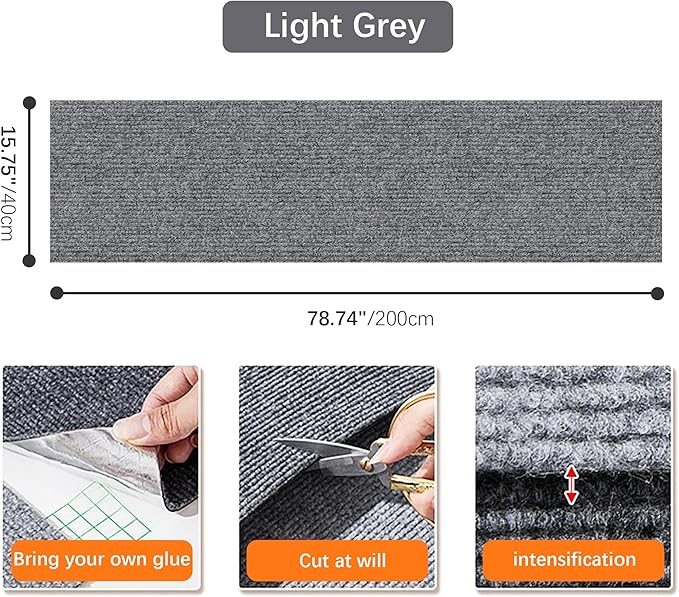 Trimmable Cat Scratching Mat, 78.74"x15.75" Cat Scratch Mat DIY Post Carpet Covered, Self-Adhesive Cat Tree Shelves Replacement Mat for Cat Wall Couch Furniture (Light Grey)