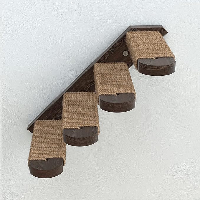 Skywin Cat Steps - Solid Rubber Wood Cat Stairs Great for Scratching and Climbing - Easy to Install Wall Mounted Cat Shelves for Playful Cats (Brown)