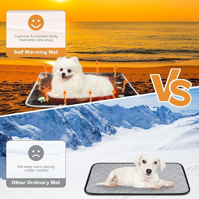 2 Pack Self Warming Cat Bed Pet Self Heating Pad Cat Warming Bed Mat Thermal Cat Mat Washable Reflects Body Heat Removable Cover for Indoor Outdoor Feral Pet(Dog Paw,16 x 20 Inch)
