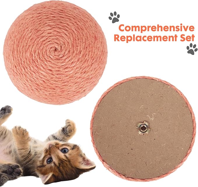 PowerKing Mushroom Cat Scratching Head Replacement - Natural Sisal Refill Parts with M8 Screws - Durable, Safe, and Decorative - Fits Most Scratching Posts Refurbishment (Pink)