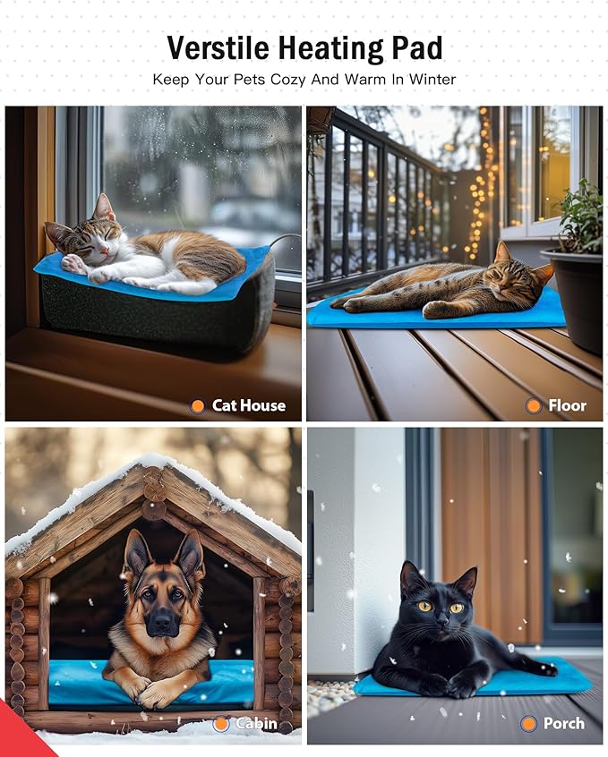 Outdoor Pet Heating Pad for Cats, Pet Heating Pad for Cats Outside, Waterproof Cat Warming Pad, Heated Cat Dog Bed Electric Heating Blanket, Feral Cat Heating Pad Heated Mat for Dog Cat House, 24"x36"