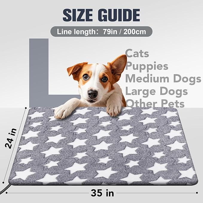 Large Cat Heating Pad, Waterproof Pet Heating Pad for Cat Dog Outdoor, Adjustable Temperature Cat Warming Bed Mat with Timer, Indoor Heated Cat Bed with Chew Resistant Cord (L: 35'' L X 24'' W)