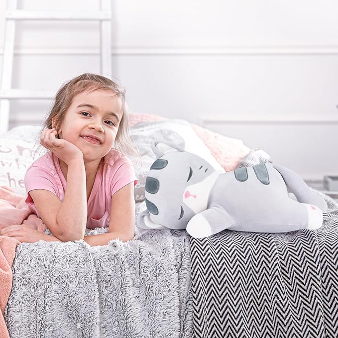 Achwishap Cat Stuffed Animal,Cat Plush Pillow,Soft Kitten Plush Kawaii Cat Hugging Pillow,Cute Plush Toys Cuddle Plushie for Kids Adults Gifts Birthday(Gray Cat,14”)