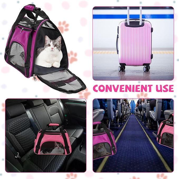 2 Pcs Pet Carrier, Soft Sided Pet Travel Carrier for Cats, Airline Approved Kitty Portable Dog Bags for Traveling Little Dogs, Rabbits, Puppy, Cat(S,Pink, Purple)