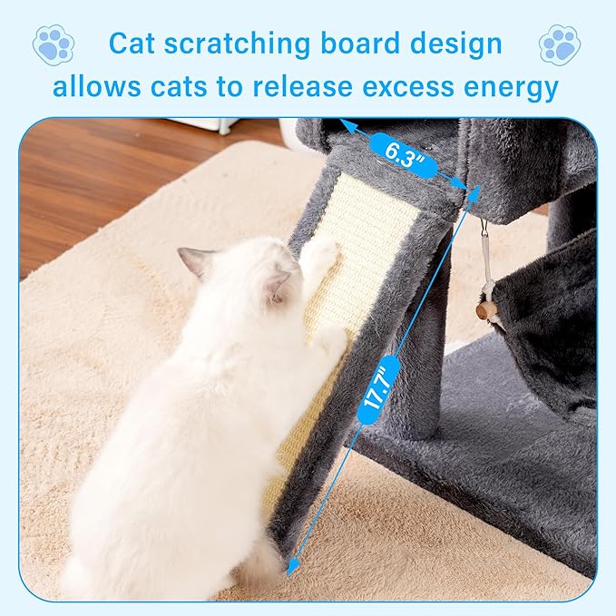 Hey-brother Cat Tree, 70.8 Inches Multi-Level Cat Tree Tower for Large Cats, Heavy Duty Cat Tower with Cat Condo,Baskets, Cat Scratching Posts, Big Hammock and Food Bowls, Smoky Gray MPJ036G